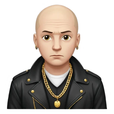 Bald Russian 1990s gangster emoji, leather jacket, , serious face sticker