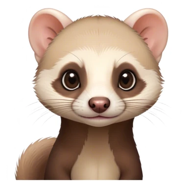Cinematic Cute sable ferret Portrait Emoji, Head tilted playfully, with an elongated, flexible body and a characteristically curious expression, featuring a short, pointed snout, bright, sparkling eyes, and soft fur in warm brown and cream tones, Simplified yet irresistibly adorable features, highly detailed, glowing with a warm, friendly glow, high shine, affectionate and lively, stylized with a touch of whimsical mischief, soft glowing outline, capturing the essence of a fun-loving and mischievous sable ferret that feels like it could scamper straight into your heart! sticker