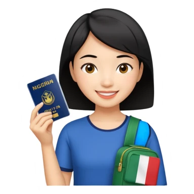 Nigeria, travel visa, with a Asian girl with short black hair, fair skin, and a young, enthusiastic smile sticker