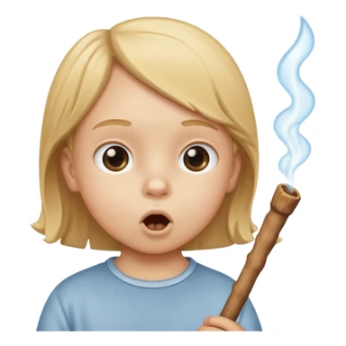 The white child blows into the stick sticker