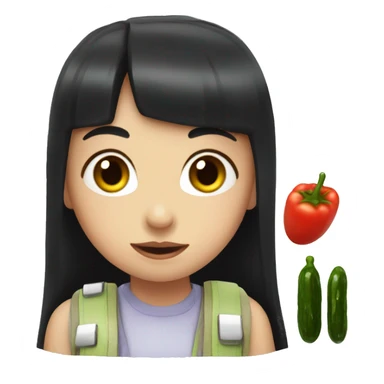 girl with black hair and bangs and girl with red hair and bangs eating pickles  sticker