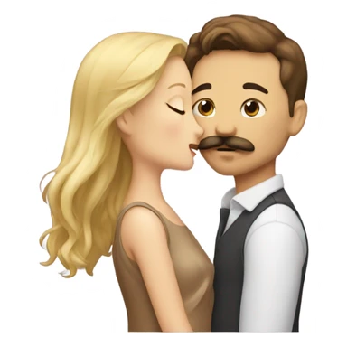 Blonde girl and brown hair guy with moustache kissing  sticker