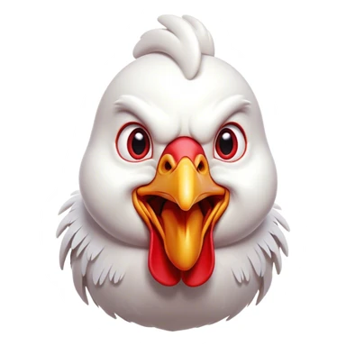 Cinematic Comical White Chicken Portrait Emoji, Head tilted dramatically with an exaggeratedly shocked or amused expression, featuring a sleek, immaculate white plumage with a prominent red comb, wide, expressive beady eyes filled with playful disbelief, Simplified yet hilariously expressive features, highly detailed, glowing with a slightly sassy glow, high shine, dramatic yet playful, stylized with an air of cheeky mischief, bright and endearing, soft glowing outline, capturing the essence of a spirited and over-the-top chicken, so meme-worthy it feels like it could cluck its way into internet fame instantly! sticker