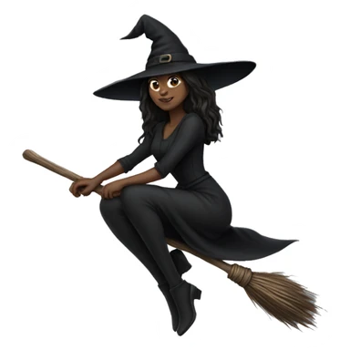 witch on a broom dark long hair white skin sticker