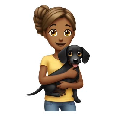 girl holding a black wiener dog ￼ sticker