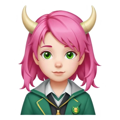 Anya Forger from Spy x Family, cute little girl with pink hair styled with two horn-like tufts, green eyes, cheerful expression, wearing Eden Academy school uniform with red jacket sticker