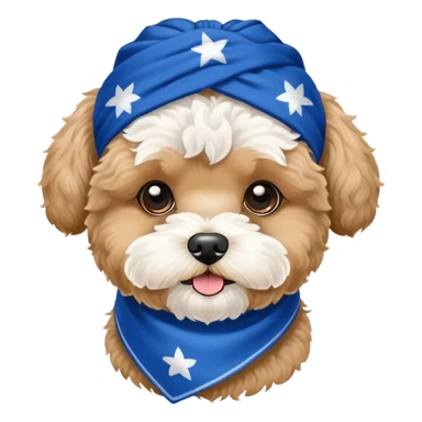 Black Maltipoo dog with white beard wearing blue bandana sticker