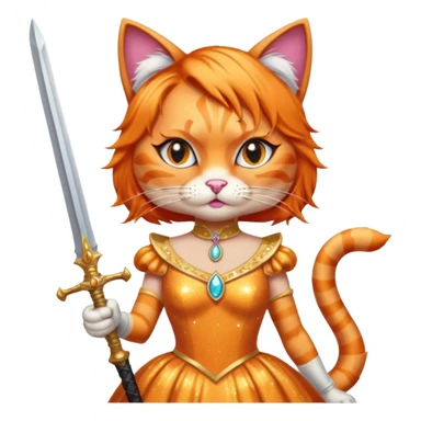 orange cat in drag queen attire dramatic eyelashes sparkling dress wielding a sword sticker