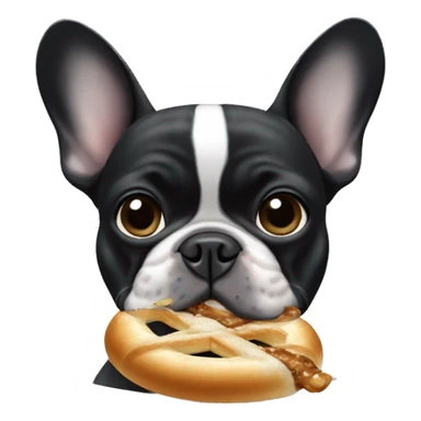 black and white french bulldog eat bretzel  sticker