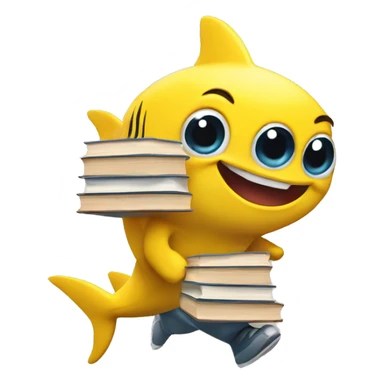 yellow baby shark walking with books in hand sticker