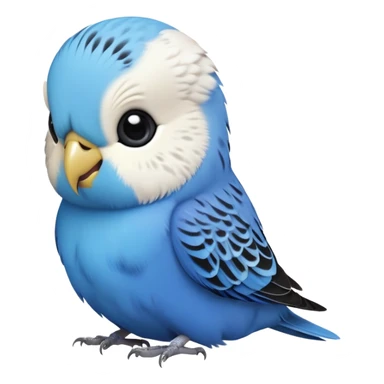 cinematic-cute-blue-budgie-portrait-emoji,-head-tilted-playfully-and-inquisitively,-featuring-a-brilliant-blue-feathered-fur-and white and black feathered face-with-a-natural-sheen,-round,-sparkling-dark-eyes-filled-with-curiosity,-simplified-yet-irresistibly-adorable sticker