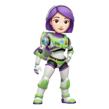 Short lady with buzz lightyear knee pads sticker
