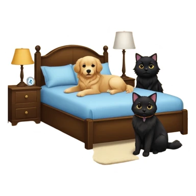 golden retriever and black cat in a bedroom sticker