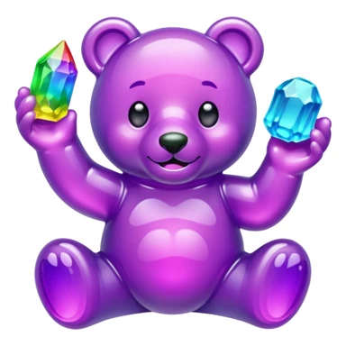Rainbow Gummybear holding a purple crystal sticker