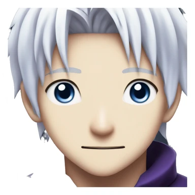 Satoru Gojo From jujutsu kaisen, with dark purple clothes with a tall collar, bright blue eyes, white hair and white eyelashes sticker