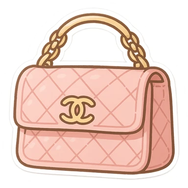 pink Chanel purse, cute and exaggerated chibi stickers style sticker