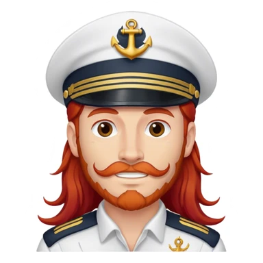 a male boat captain with long red hair no hair on face sticker