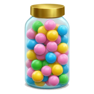 Realistic bubble gum balls in a glass jar with a gold screw on lid on the top. sticker