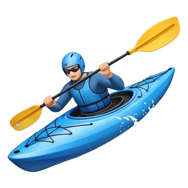An icon showing a close-up of a kayak gliding over rippling water, with a double-bladed paddle in motion and splashes around. The sleek shape of the boat and dynamic strokes highlight the speed and precision of kayaking. Transparent background emphasizes the energy of the sport. sticker