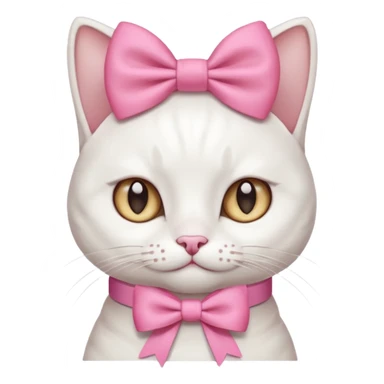 A white cat wearing a pink bow sticker