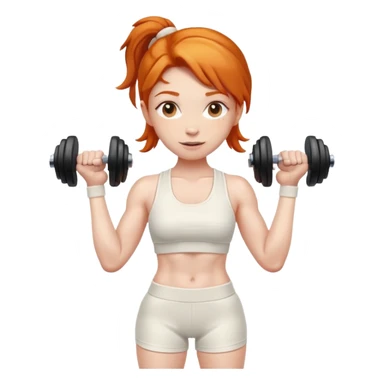 Ginger gym girl with dumbbells and cream gym clothes sticker