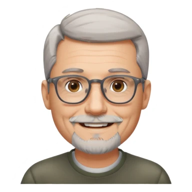54 year old man, short shaved grey hair, beard, glasses sticker