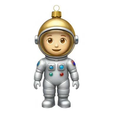 Apple iOS style 3D emoji of a vintage Soviet glass Christmas ornament shaped like a little astronaut. Shiny metallic paint, iridescent glass reflections, slightly distressed gold details. High-end
3D render, nostalgic aesthetic, isolated on a solid white background, 8k. sticker