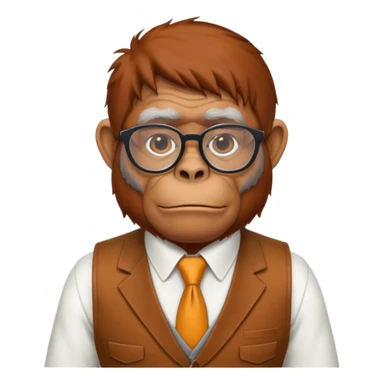 Orangutan secretary, old, glasses, vest sticker