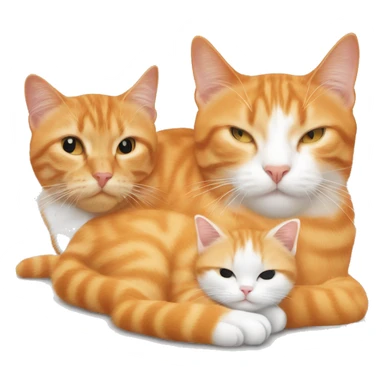 one orange tabby with an orange face, one tabby with an orange and white face, and a white longhair cat all sleeping together sticker