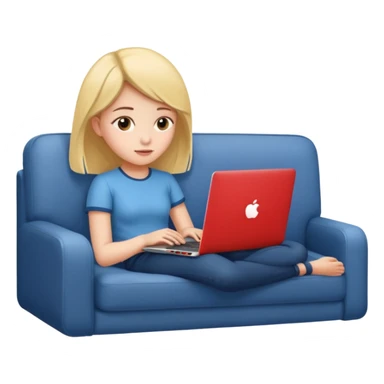 A girl is lying on the couch with a laptop, working sticker