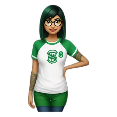 Mia Khalifa white tshirt green sleeves slytherin logo sticker