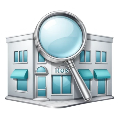 magnifying glass over a beauty salon building sticker