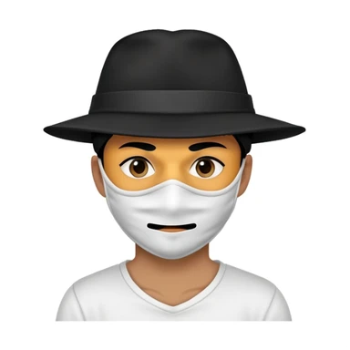 Thief wearing a white shirt with black lines and a black hat with a colored mask sticker