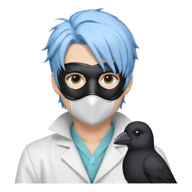 Handsome sexy adult anime man with light-blue hair and a black bird beak mask that covers whole face, wearing a white lab coat (Il Dottore from Genshin Impact) sticker