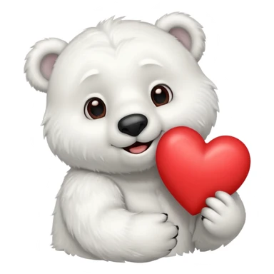 Create a polar bear mascot , holding a large red heart sticker