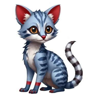 White and blue and red Asian painted anime-styled big-eyed shiny glorious divine marked exotic cool beautiful realistic Lykoi-civet-genet-sergal-ocicat-oncilla-animal-Fakémon-hybrid-fursona (full body) sticker