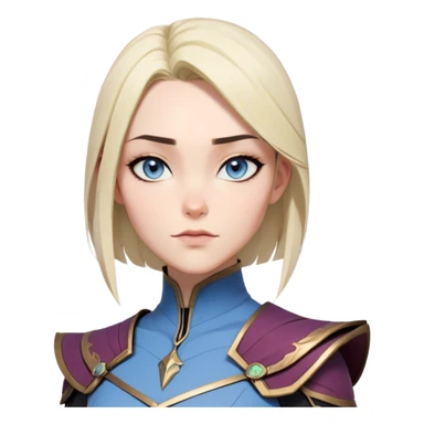 Vi from Arcane (Netflix Animation)

Face Shape: Strong, angular with high cheekbones and a defined jawline. Slightly pointed chin.
Skin Tone: Fair with a pinkish undertone.
Eyes: Large, almond-shaped, slightly downward-tilted, grey/light-blue.
Eyebrows: Thick, sharp, slightly arched, adding to her bold expression.
Nose: Small to medium with a slightly upturned tip.
Lips: Full but not overly plump, often pursed or smirking.
Hair: Vivid pink/magenta, left side shaved, left side shaved, right side with long, voluminous bangs partially covering her eye.
Other Features: Light freckles, a scar on her right eyebrow.
Expression: Intense and confident, often smirking or glaring.
Accessories: Small silver hoop earring in her left ear.
Tattoo: Roman numeral "VI" on her left cheekbone, below her eye. sticker