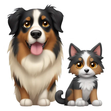 A calico cat next to a black and tan Australian Shepard dog sticker