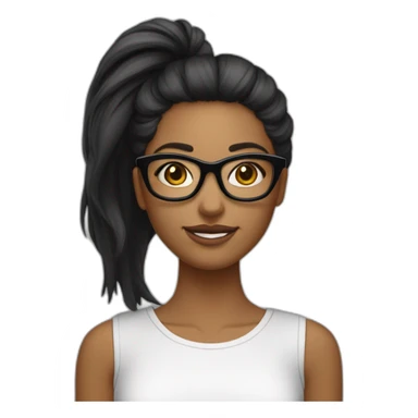 une fille avec de long cheveux noir lisse, et avec des lunette (en forme de carrer un peu déformé) assez grosse comparer a ça tête , portant un pull noir sticker