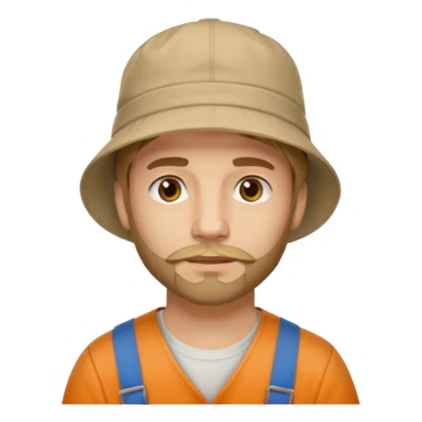 Romanian brown blond ish hair male, 30 yrs old, a little bit of facial hair, bucket hat on the head sticker