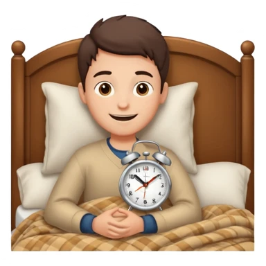 create emoji of a boy who is lying in the bed in the morning and its time to wake up  because the alarm went off he should smile  sticker