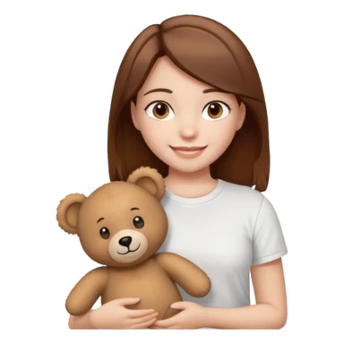 A Girl with Brown hair and Brown eyes with a t-shirt White. The t-shirt have dels a Teddy coquette bear. The Girl have White skins and she is smiling sticker