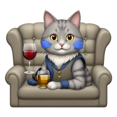 gray Cat On A Couch With Wine sticker