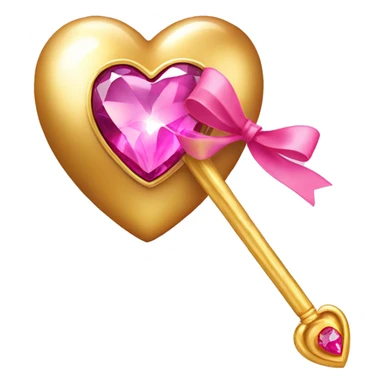gold heart with pink gemstone and ribbon magic wand  sticker