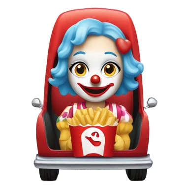 clown girl in car with a happy meal  sticker