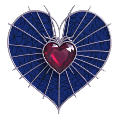 gothic heart, midnight blue crystal, silver spiderweb, black lace trim, mysterious and rich sticker