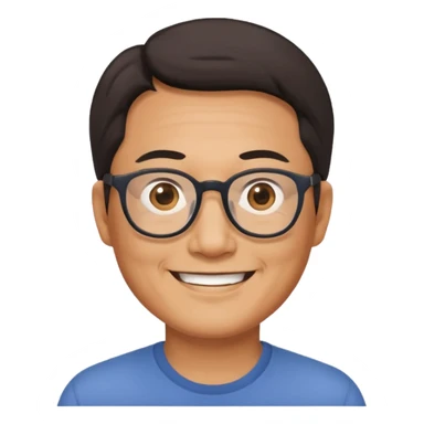 middle aged Asian man with glasses, smiling sticker