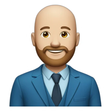 blue-eyed fat smiling bald man with a long brown beard in a blue suit sticker