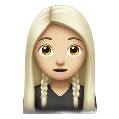 Pale woman black hair sad and frowning and heart broken sticker