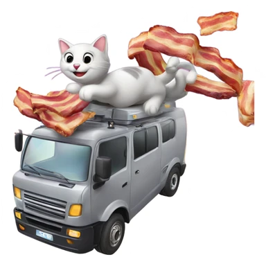 cat flying whilst eating bacon and smiling on top of a rainbow whilst repairing a car engine within a crane  sticker